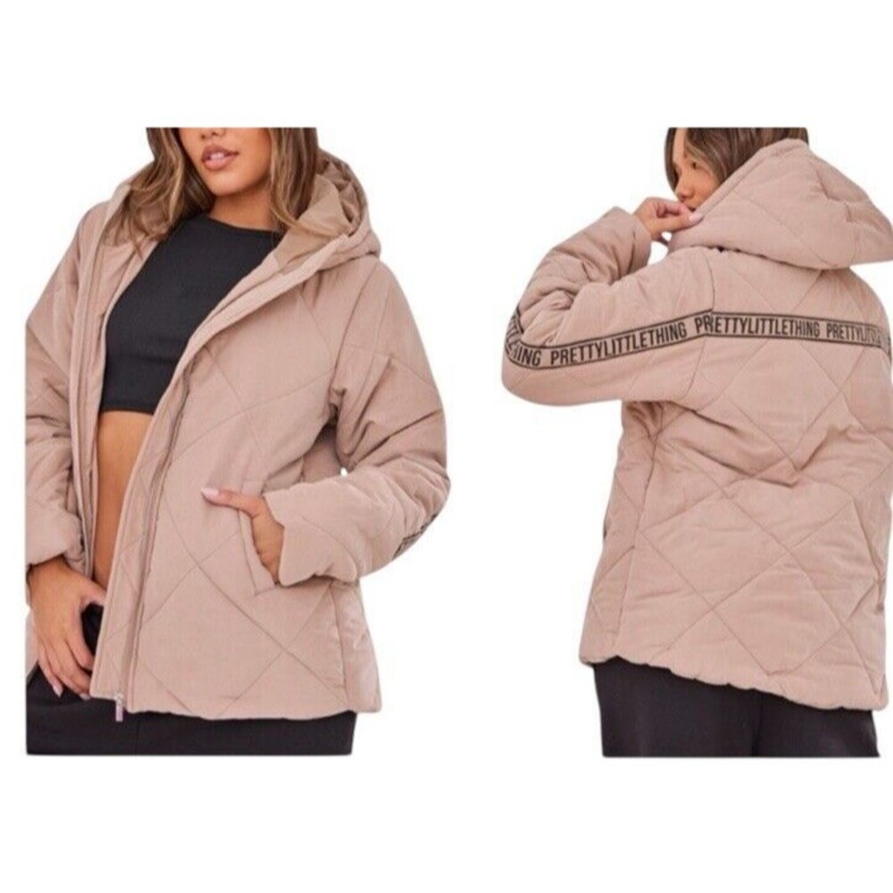 PrettyLittleThing Stone Peach Skin Diamond Quilted Jacket Women's Size 0 US New!